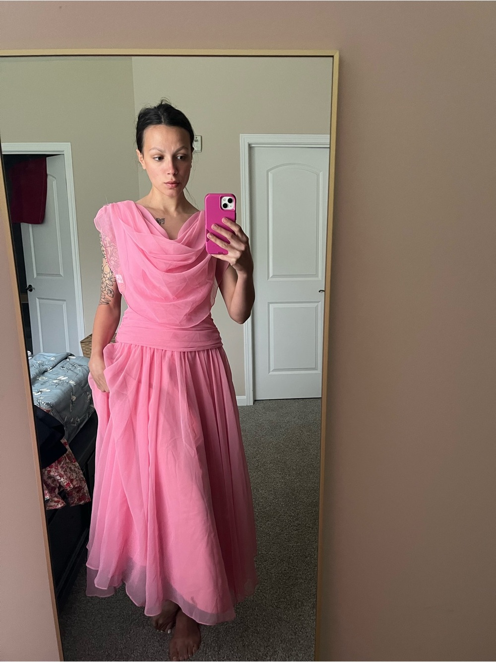 VTG Union Made Dusty Rose Pink Evening Gown Open Back Drop Waist Handmade